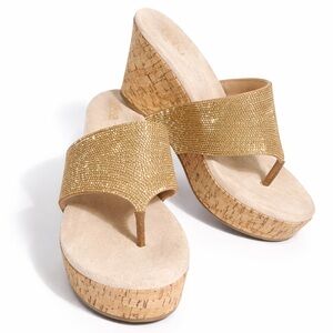 Reba Gold Wedge Sandals